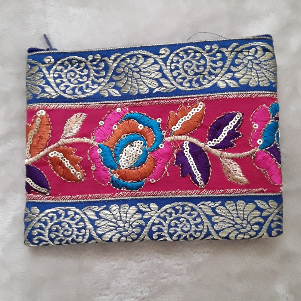 FUSCHIA PINK SILK COSMETIC/MULTIPURPOSE BAG